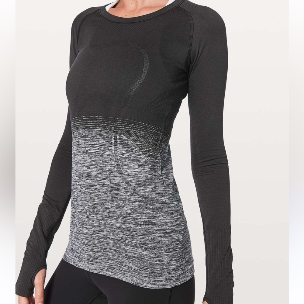 Swiftly Tech Long-Sleeve Shirt 2.0 *Hip Length, Crew black & white Ombré, EUC. - Picture 4 of 13